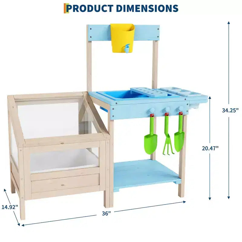 Cucina da Esterno per il Fango in Legno Naturale con Fioriera, Set da Gioco Individuale per Bambini dai 3 ai 10 Anni
