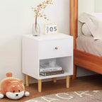 Comodino in MDF bianco con 1 cassetto e 1 ripiano, per bambini e adulti