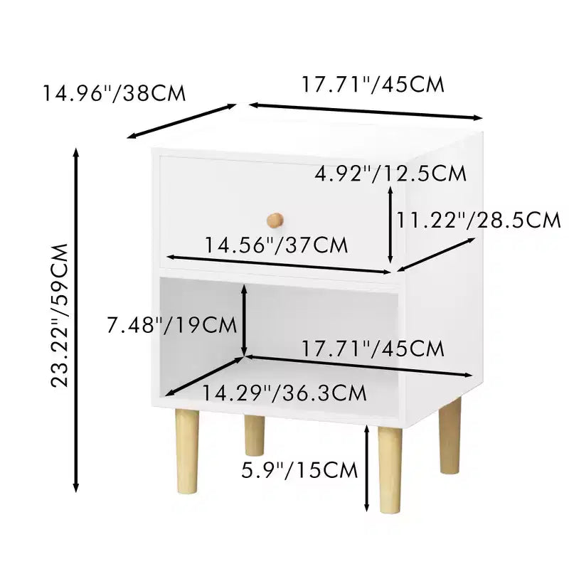 Comodino in MDF bianco con 1 cassetto e 1 ripiano, per bambini e adulti
