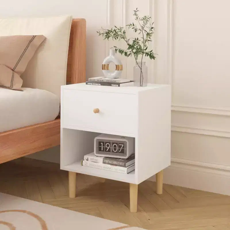 Comodino in MDF bianco con 1 cassetto e 1 ripiano, per bambini e adulti