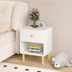 Comodino in MDF bianco con 1 cassetto e 1 ripiano, per bambini e adulti