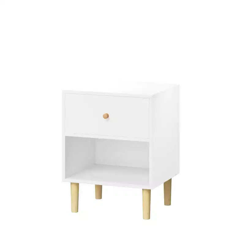 Comodino in MDF bianco con 1 cassetto e 1 ripiano, per bambini e adulti