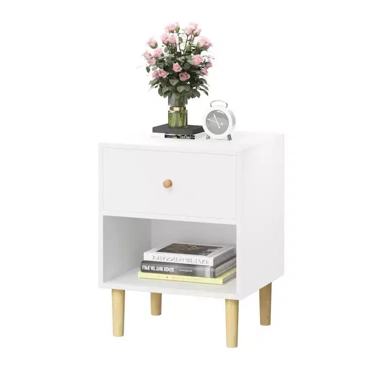 Comodino in MDF bianco con 1 cassetto e 1 ripiano, per bambini e adulti