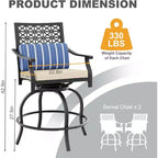 Outdoor Bar Stools Set of 2, 360 Swivel Bar Stools Counter Height with Cushion Armrest Back, Tall Outdoor Swivel BarStools for Backyard