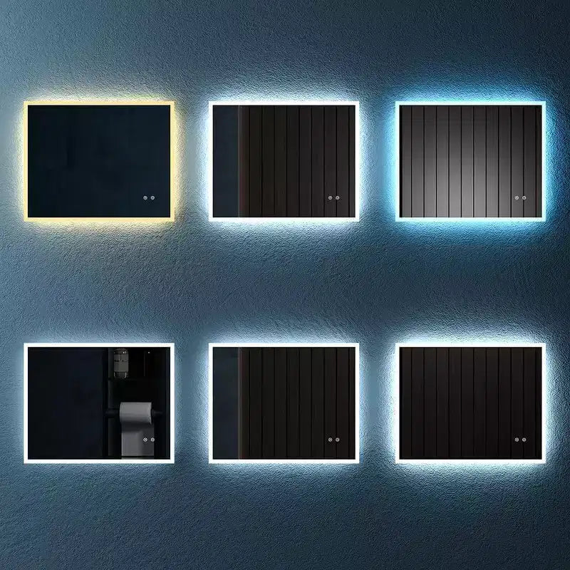 Specchio da bagno a LED rettangolare color argento per utente singolo con antiappannamento e dimmer, montaggio a parete