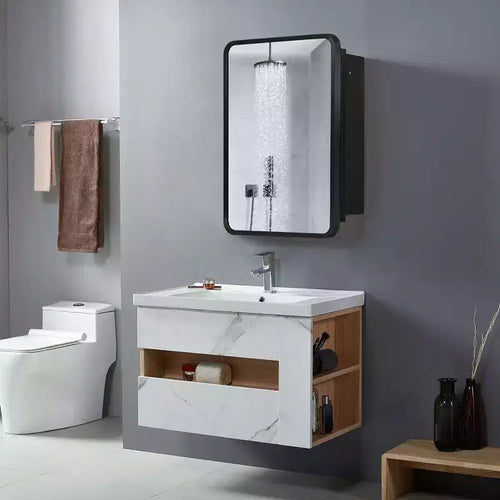 Mobiletto per medicinali da bagno rettangolare nero da 16 * 24 pollici con specchio