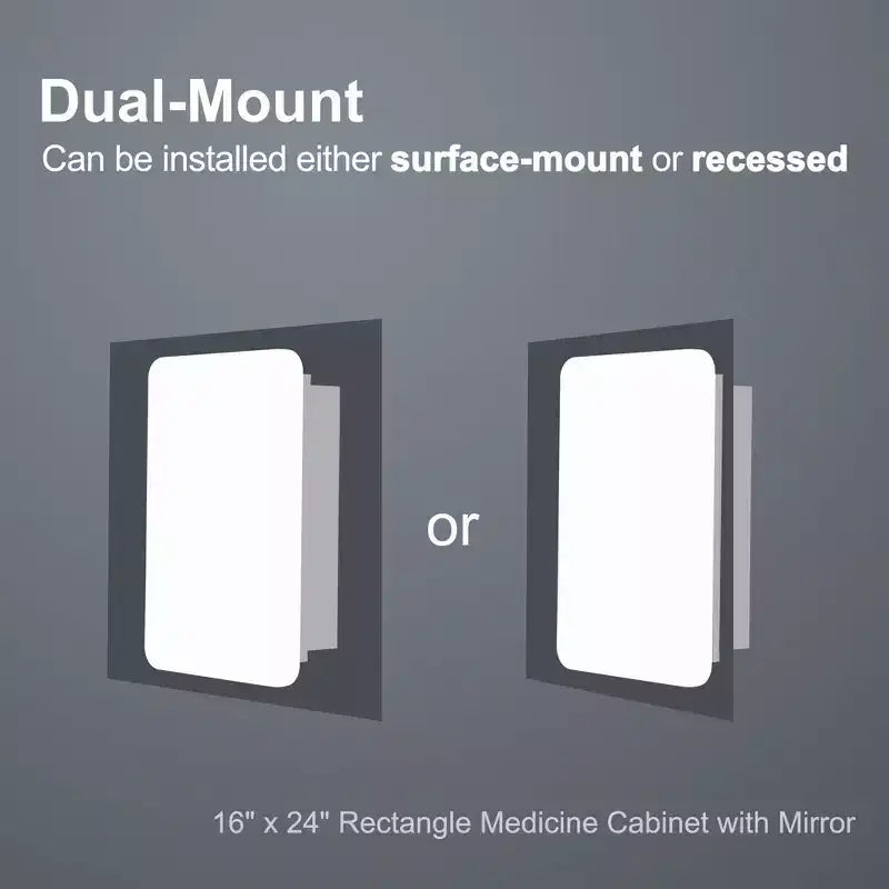 Mobiletto per medicinali da bagno rettangolare nero da 16 * 24 pollici con specchio