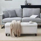 Panca Contenitore Ottomana in Lino Beige/Grigio – Sedile Singolo