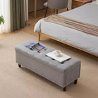 Panca Contenitore Ottomana in Lino Beige/Grigio – Sedile Singolo