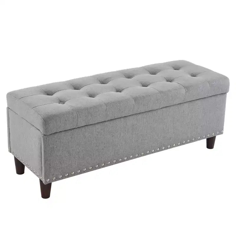 Panca Contenitore Ottomana in Lino Beige/Grigio – Sedile Singolo