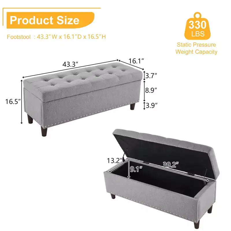 Panca Contenitore Ottomana in Lino Beige/Grigio – Sedile Singolo