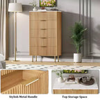 Cassettiera scanalata a 5 cassetti con piano effetto marmo, nero/rovere/bianco, portaoggetti per camera da letto singola