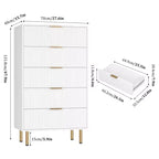 Cassettiera scanalata a 5 cassetti con piano effetto marmo, nero/rovere/bianco, portaoggetti per camera da letto singola