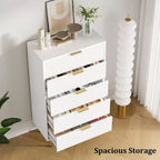 Cassettiera scanalata a 5 cassetti con piano effetto marmo, nero/rovere/bianco, portaoggetti per camera da letto singola