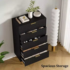 Cassettiera scanalata a 5 cassetti con piano effetto marmo, nero/rovere/bianco, portaoggetti per camera da letto singola