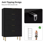 Cassettiera scanalata a 5 cassetti con piano effetto marmo, nero/rovere/bianco, portaoggetti per camera da letto singola