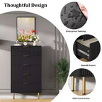 Cassettiera scanalata a 5 cassetti con piano effetto marmo, nero/rovere/bianco, portaoggetti per camera da letto singola