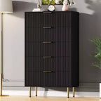 Fluted Wood Dresser 5 Drawers Dresser for Bedroom, Modern Chest of Drawers, Tall Brown Dresser with Faux Marble Top