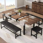Set tavolo da pranzo allungabile in noce/legno con 2 panche e 2 sgabelli, 4-6 posti