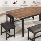 Set tavolo da pranzo allungabile in noce/legno con 2 panche e 2 sgabelli, 4-6 posti