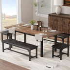Set tavolo da pranzo allungabile in noce/legno con 2 panche e 2 sgabelli, 4-6 posti