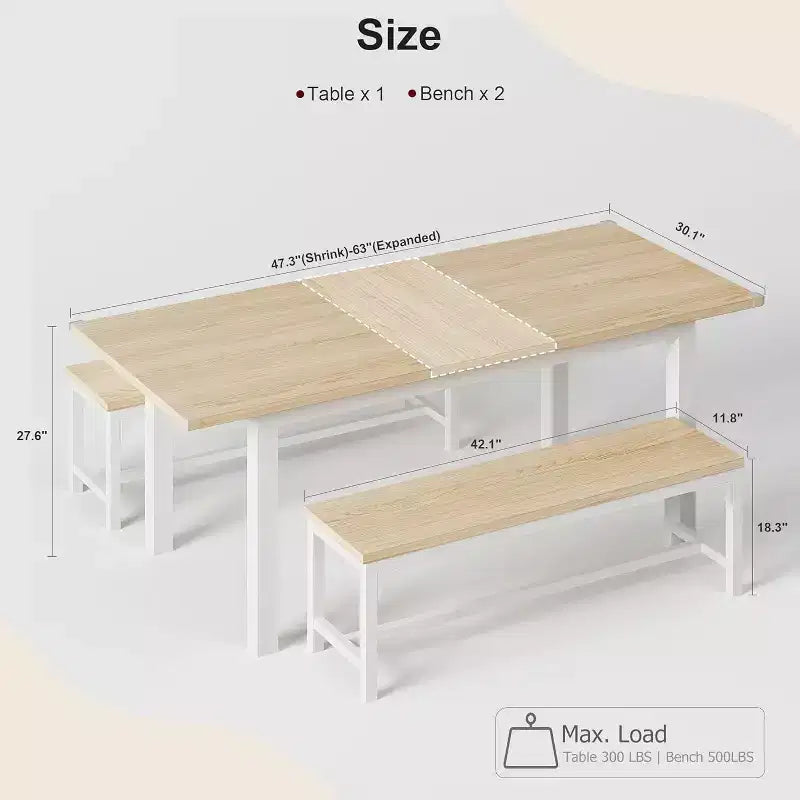 Set tavolo da pranzo allungabile in noce/legno con 2 panche e 2 sgabelli, 4-6 posti
