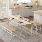 Set tavolo da pranzo allungabile in noce/legno con 2 panche e 2 sgabelli, 4-6 posti