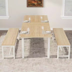 Set tavolo da pranzo allungabile in noce/legno con 2 panche e 2 sgabelli, 4-6 posti