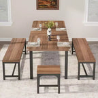 Set tavolo da pranzo allungabile in noce/legno con 2 panche e 2 sgabelli, 4-6 posti