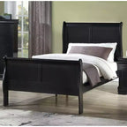 Letto a slitta singolo nero, legno massello, 1 persona