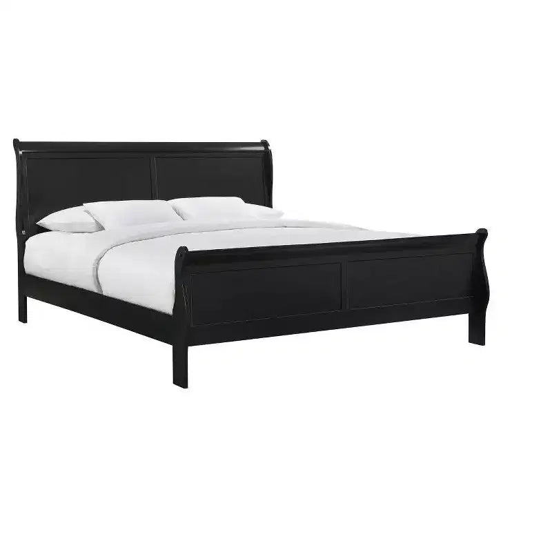 Letto a slitta singolo nero, legno massello, 1 persona