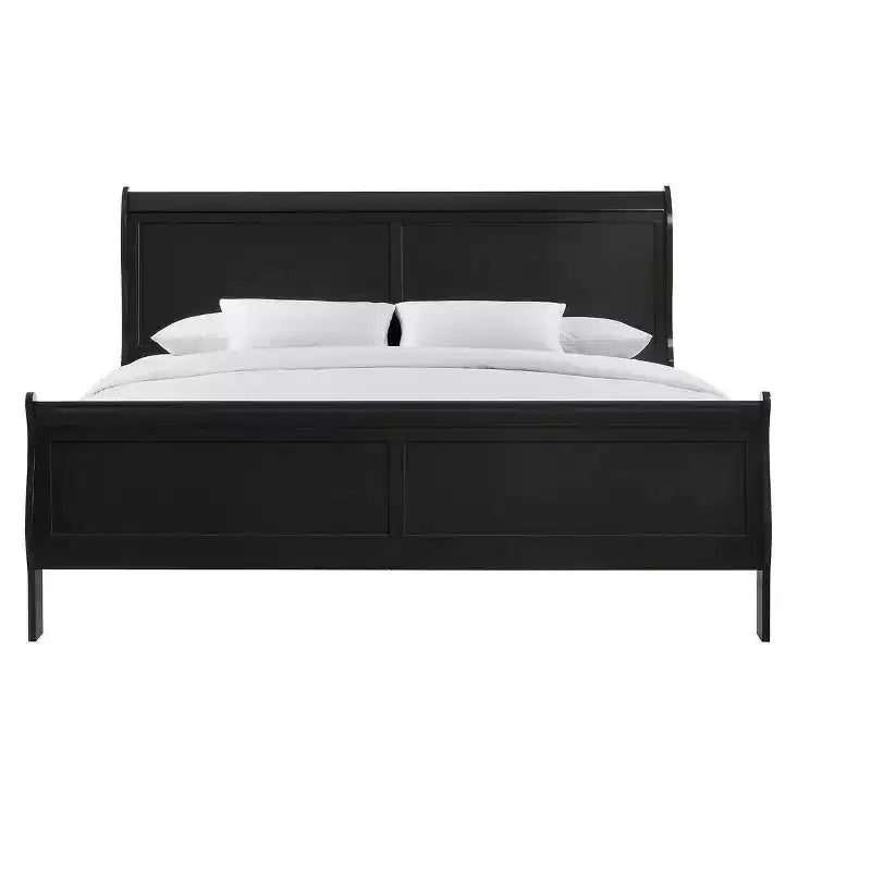 Letto a slitta singolo nero, legno massello, 1 persona