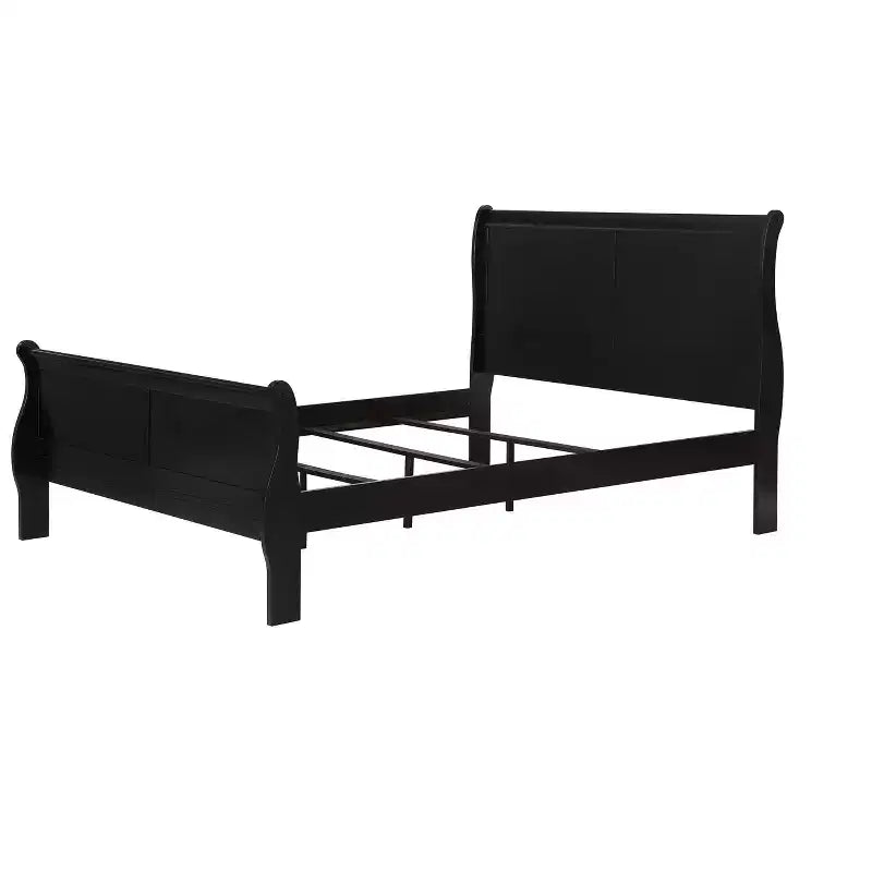 Letto a slitta singolo nero, legno massello, 1 persona
