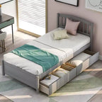 Letto a piattaforma singolo con 2 cassetti e testiera – Marrone / Grigio / Bianco, Per 1