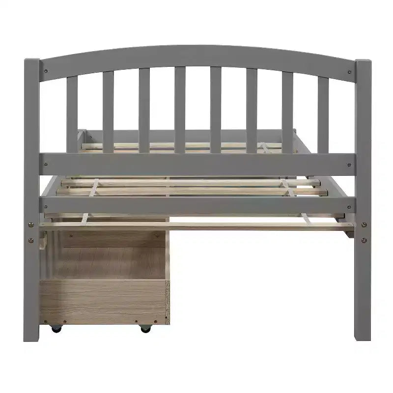 Letto a piattaforma singolo con 2 cassetti e testiera – Marrone / Grigio / Bianco, Per 1