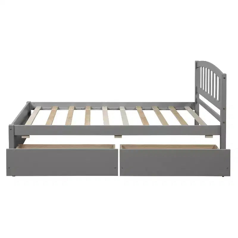 Letto a piattaforma singolo con 2 cassetti e testiera – Marrone / Grigio / Bianco, Per 1