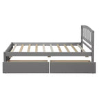 Letto a piattaforma singolo con 2 cassetti e testiera – Marrone / Grigio / Bianco, Per 1