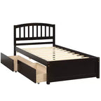 Letto a piattaforma singolo con 2 cassetti e testiera – Marrone / Grigio / Bianco, Per 1