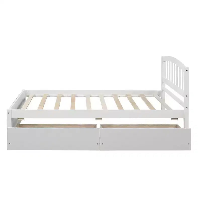Letto a piattaforma singolo con 2 cassetti e testiera – Marrone / Grigio / Bianco, Per 1