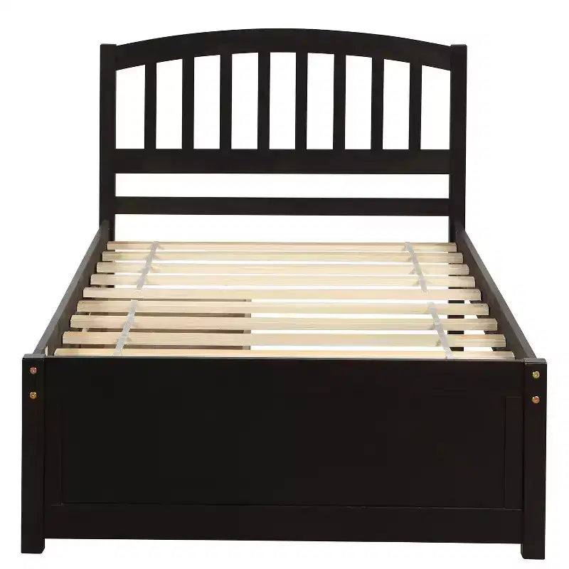 Letto a piattaforma singolo con 2 cassetti e testiera – Marrone / Grigio / Bianco, Per 1