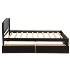 Letto a piattaforma singolo con 2 cassetti e testiera – Marrone / Grigio / Bianco, Per 1