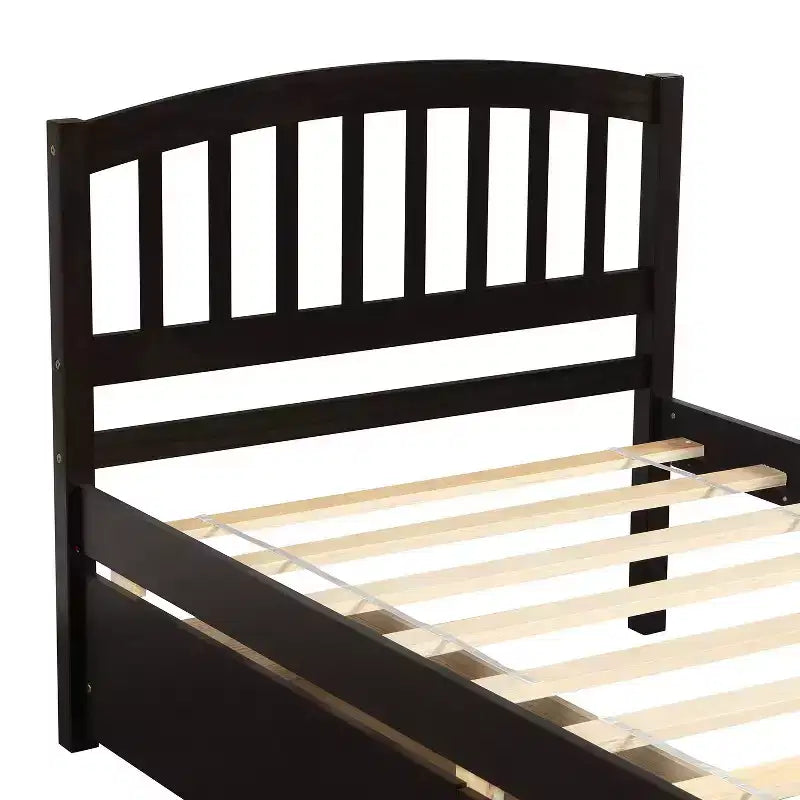 Letto a piattaforma singolo con 2 cassetti e testiera – Marrone / Grigio / Bianco, Per 1