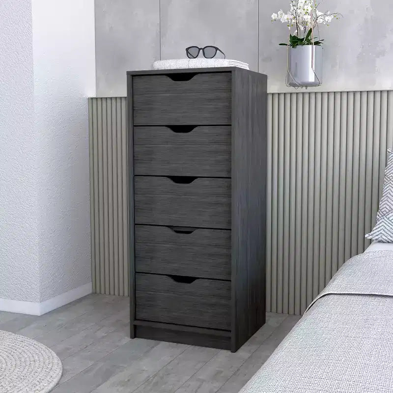 Cassettiera stretta a 5 cassetti, nero/grigio/bianco/naturale, cassettiera singola