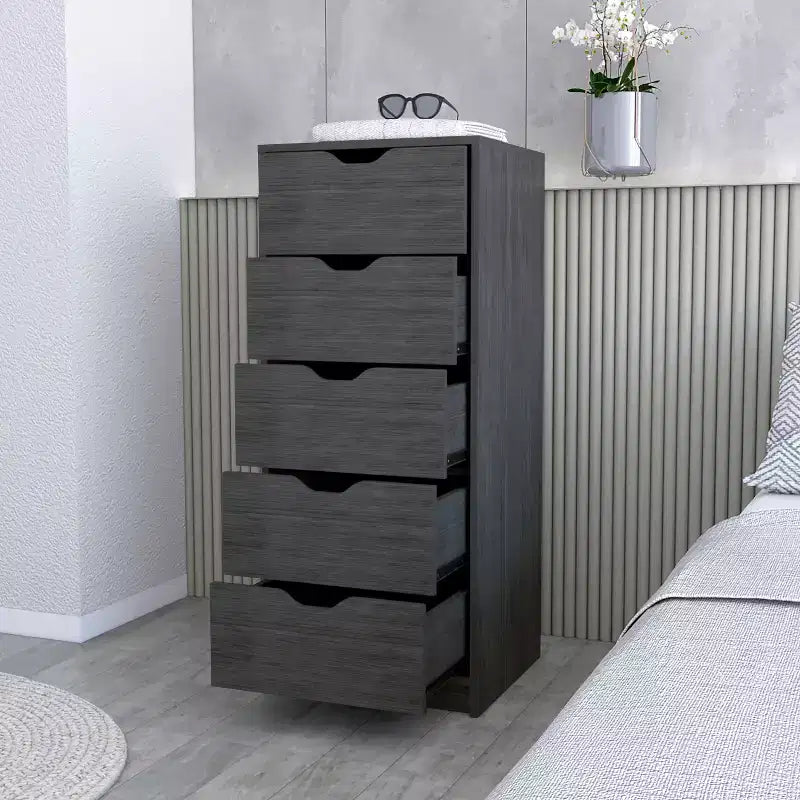 Cassettiera stretta a 5 cassetti, nero/grigio/bianco/naturale, cassettiera singola