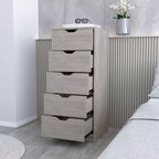 Cassettiera stretta a 5 cassetti, nero/grigio/bianco/naturale, cassettiera singola