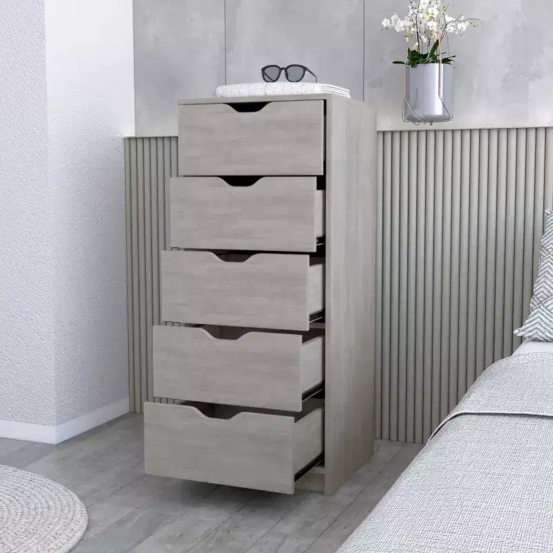 Cassettiera stretta a 5 cassetti, nero/grigio/bianco/naturale, cassettiera singola