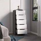 Cassettiera stretta a 5 cassetti, nero/grigio/bianco/naturale, cassettiera singola