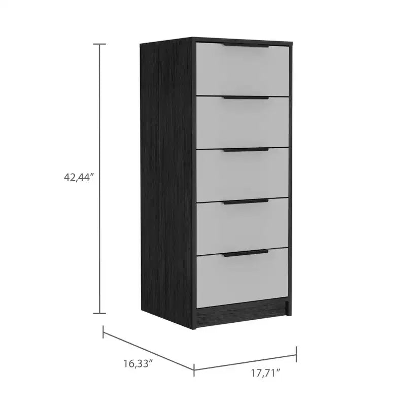 Cassettiera stretta a 5 cassetti, nero/grigio/bianco/naturale, cassettiera singola