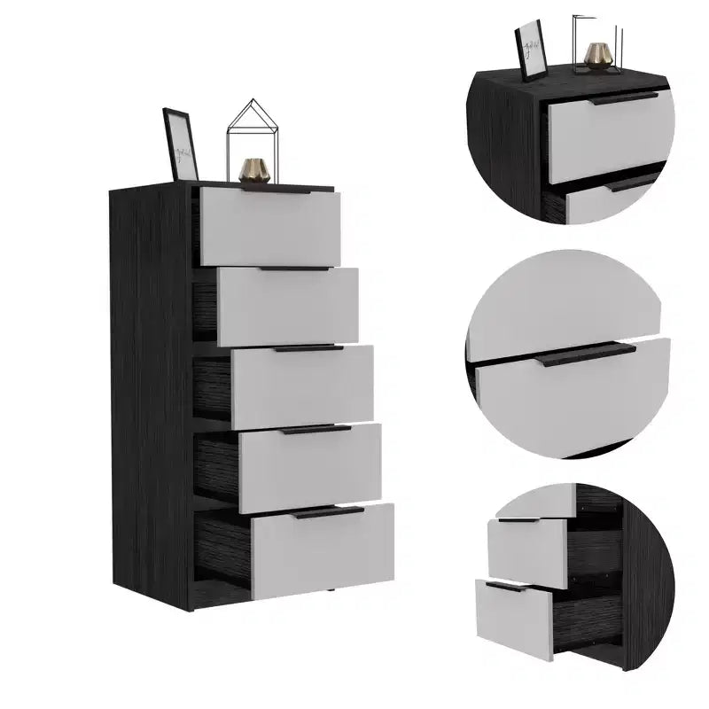 Cassettiera stretta a 5 cassetti, nero/grigio/bianco/naturale, cassettiera singola