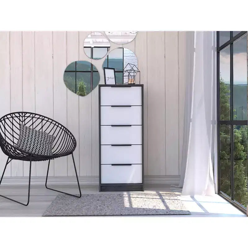 Cassettiera stretta a 5 cassetti, nero/grigio/bianco/naturale, cassettiera singola